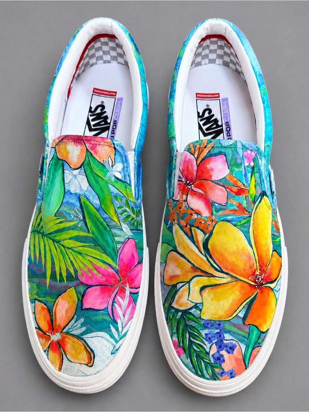 Van’s Custom Handpainted Mens sz 13 Popcrush Skateboarding Island Slip On shoes